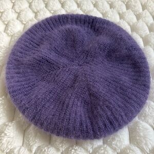 Vintage Aris Purple Knit Beret Angora Wool Blend Hat Beanie Snood
